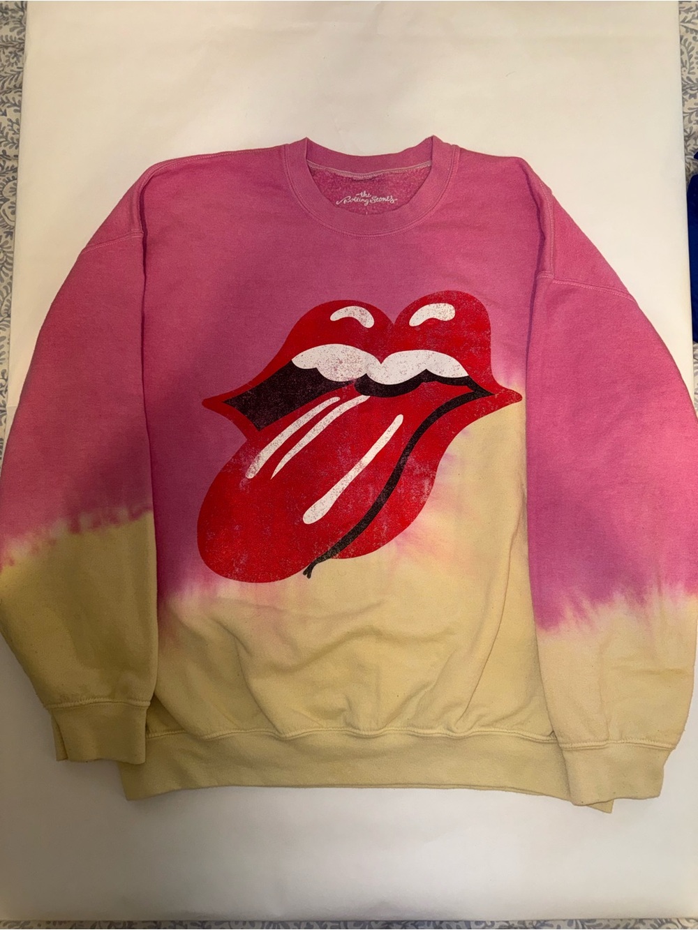 the Rolling Stones Pink Crewneck with White Logo Print